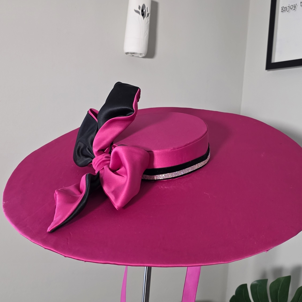 23"Elegant Pink and Black BOATER Hat